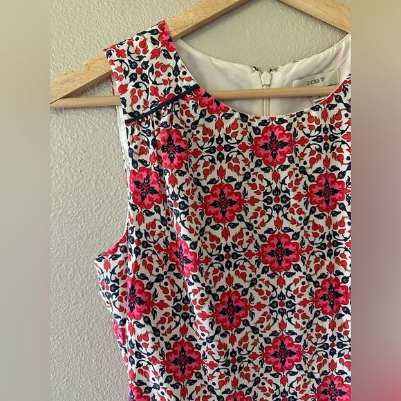 J Crew California Poppy Silk Dress White Pink Navy A Line Tank Dress Size 0 - Picture 4 of 8